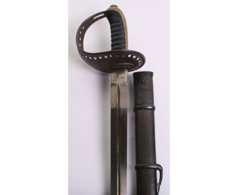 Swedish Cavalry Troopers Sword with Royal Air Force Connection. Straight blade with central fuller, various stamps including 