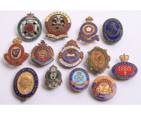 Selection of Old Comrades Association Lapel Badges consisting of Kings Royal Irish Hussars in gilt and enamel, Royal Fusilier