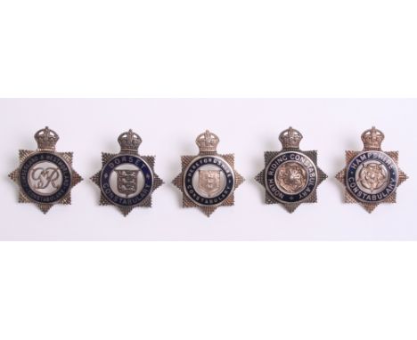 Five Kings Crown Sterling Silver Senior Officers Cap Badges, all with blue enamel, Cumberland & Westmorland constabulary Geor
