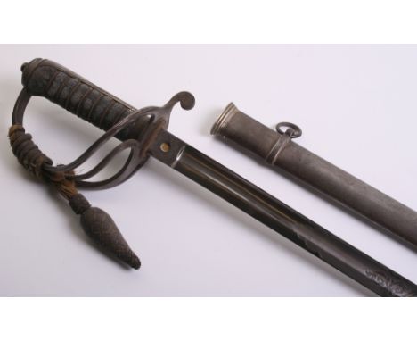 British 1821 Pattern Light Cavalry Officers Sword complete with its original steel scabbard. Three bar hilt with original fis