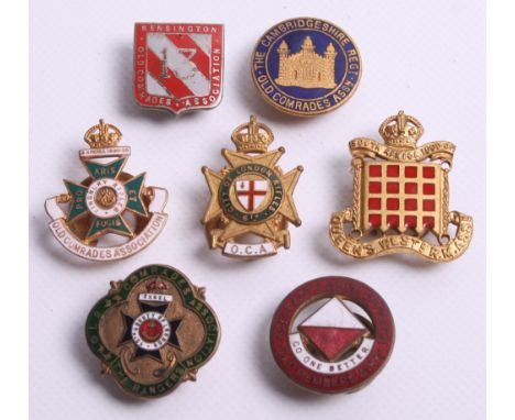 Selection of Post WW1 Old Comrades Association Lapel Badges, consisting of 6th City of London Rifles gilt and enamel, 12th Co