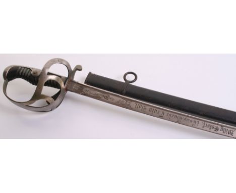 Imperial German Garde Train Battalion Officers Sword complete with its original black painted steel scabbard. Black grip comp