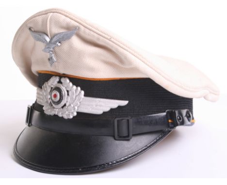 Luftwaffe Flight Section Summer Pattern Peaked Cap, being a standard NCO's issue peaked cap but with white top. Golden yellow