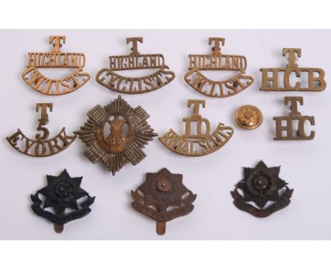 Selection of British Army Cyclist Battalion's Badges consisting of brass T 10 ROYAL SCOTS shoulder title and other ranks cap 
