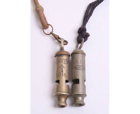 Great War 1916 Dated Officers Trench Whistle by J Hudson & Co 244 Barr Street Birmingham. Complete with its lanyard. Whistle 