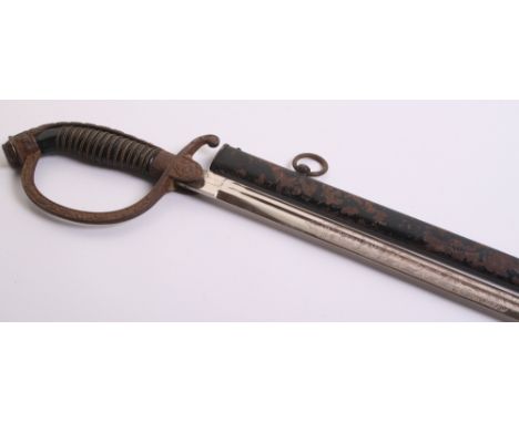 Imperial German Bavarian Officers Sword complete with its original black painted scabbard. The sword hilt has oak leaf decora