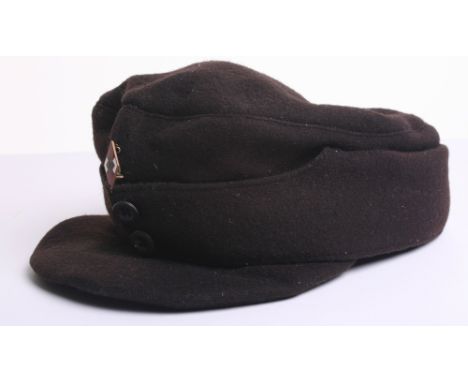 Hitler Youth M43 Ski Cap in black cloth with two button front. Enamel pin back Hitler Youth diamond to the centre. Blue cloth