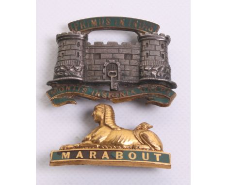 Dorsetshire Regiment Officers Forage Cap Badge 1881-94, of silver gilt and enamel. Two lug fittings to the reverse of the bad