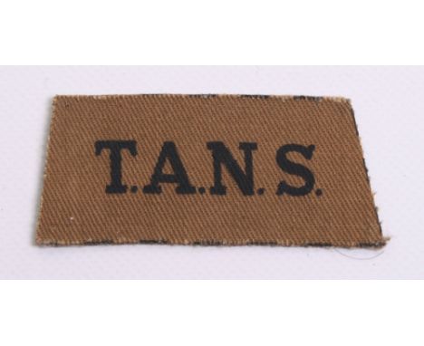 Scarce T.A.N.S (Territorial Army Nursing Service) Printed Slip on Shoulder Title, black lettering on khaki backing. Missing t