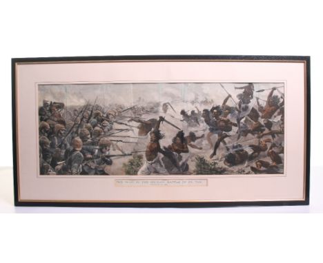 Battle of El Tab 1884 Framed Coloured Print, showing Sudanese warriors attacking British forces during the battle. Underneath