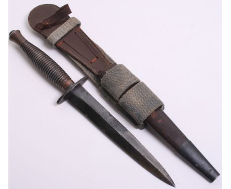 WW2 3rd Pattern Fairbairn Sykes FS Commando Knife complete with its original scabbard which has been fitted with a webbing ba