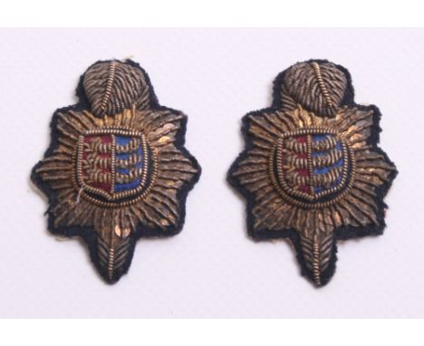Royal Sussex Regiment Cinque Ports Officers Bullion Collar Badges circa 1903, small type bullion embroidered regimental patte