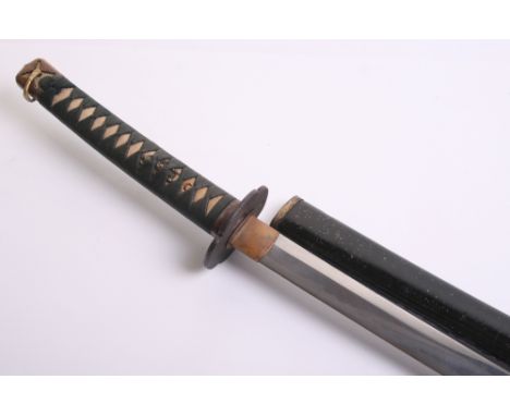 Japanese Katana with Signed Blade, the sword has its original lacquered scabbard. Civilian mounts to the sword. Blade retains