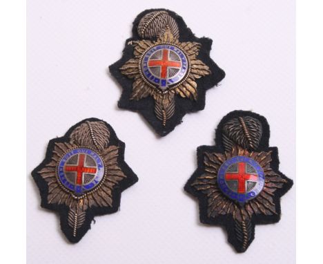 3x Royal Sussex Regiment Officers Mess Jacket Collar Badges circa 1903, being embroidered wire with enamel centres on black b