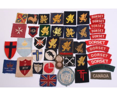 Selection of Dorset Related Cloth Insignia, including 8 embroidered cloth shoulder titles, 2 printed cloth regimental shoulde