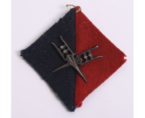Indian Army Rajputana Infantry Regiment Pagri Flash, divided navy blue and red diamond mounted with white metal crossed Katar