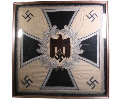 Very Rare WW2 German Infantry Regimental Standard of white silk body with silver wire fringing to all four sides of the flag,