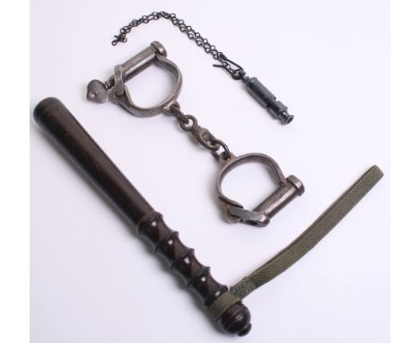 Military Handcuffs, backstrap derby style, they are marked J G 1952, with an arrow KE 2770, J.Hudson & Co 1953 Military whist