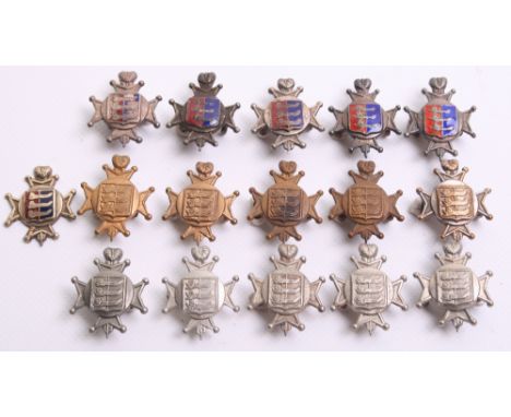 Selection of Royal Sussex Regiment Cinque Ports Collar Badges, consisting of silvered example believed to be worn by senior N