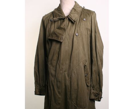 Third Reich Afrika Korps Motorcyclists Coat of full length tropical cloth with original pebbled buttons. Some staining and li