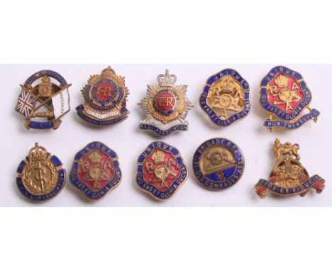 Selection of Old Comrades & Regimental Association Lapel Badges consisting of gilt and enamel Royal Army Service Corps Regime