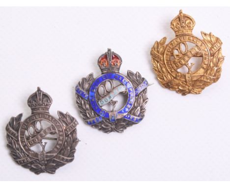 3x Queens Own Dorset Yeomanry Sweetheart Brooches consisting of a sterling silver example, sterling silver and enamel example