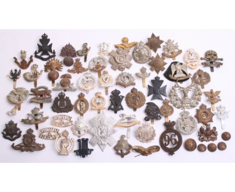 Selection of British Regimental Cap Badges of various regiments and periods including Royal Scots Greys, Bedfordshire regimen