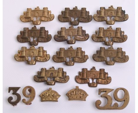Selection of 39th (Dorsetshire) Regiment Collar Badges, consisting of two brass crowns worn as collar badges between 1874-78,