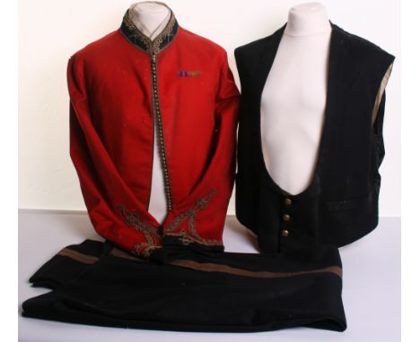 Victorian Mess Uniform Possibly Indian Army, of red scarlet cloth with black stand up collar and cuffs. Collar and cuffs deco