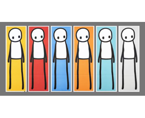 Stik (British 1979-) ‘Standing Figure (Book) (Red, Blue, Yellow, Orange, Teal &amp; Grey)’, 2015, a complete set of 6 offset 