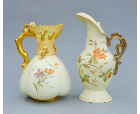 A Worcester porcelain jug and another similar porcelain jug. The former 18 cm high.