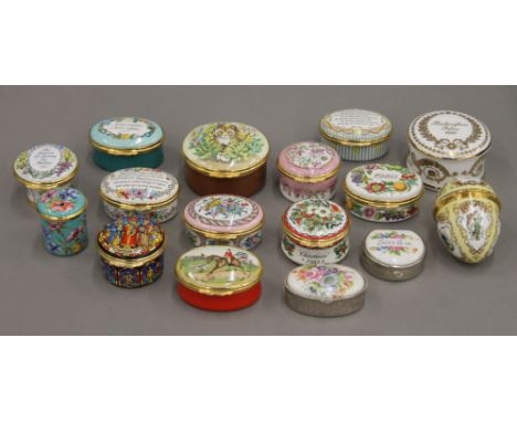 A collection of various enamel boxes.