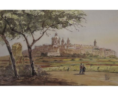 The Old City of Mdina Malta, print, framed and glazed. 46 x 34.5 cm overall.