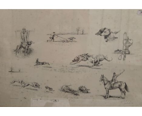 A limited edition Coursing print by JOY HAWKEN, signed in pencil and numbered 17/250, framed and glazed. 67.5 x 46.5 cm.