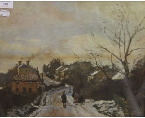 CAMILLE PISSARRO, Figures on a Winter Street, print, framed and glazed. 40.5 x 33 cm.