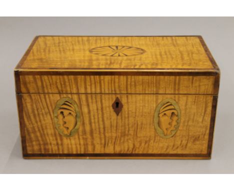 A 19th century inlaid satinwood tea caddy. 26.5 cm wide. 