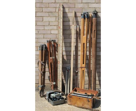 A quantity of vintage surveyors equipment.