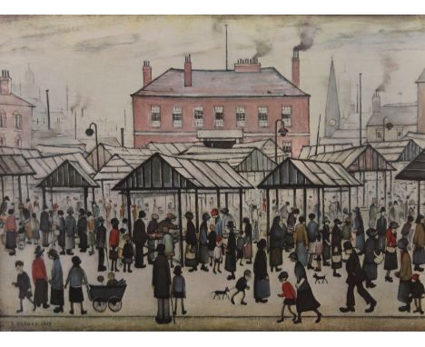 LAURENCE STEPHEN LOWRY RBA RA (1887-1976) British (AR), Market Scene in a Northern Town, print, signed to the margin L S Lowr