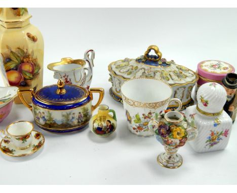 Ceramics, including a Rosenthal porcelain sucrier, an Aynsley vase and cover decorated with fruit, a Spa porcelain oval box a