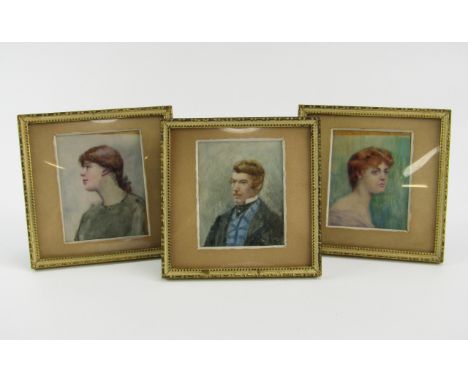 Three miniature portraits, circa 1900, watercolour on ivory, girl facing left, head and shoulders of a lady, and a half lengt