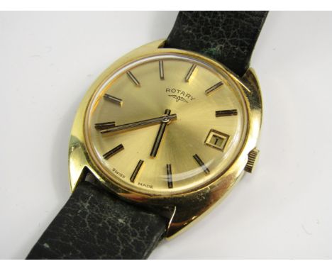 A Rotary gentleman's wristwatch, yellow metal cased, champagne circular dial bearing batons and date aperture.