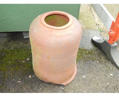 Terracotta garden wares, including rhubarb forcer, tulip vase and planter.