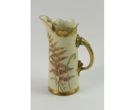 A Royal Worcester blush porcelain jug, circa 1889, of tapering form painted with ferns, V229, printed mark