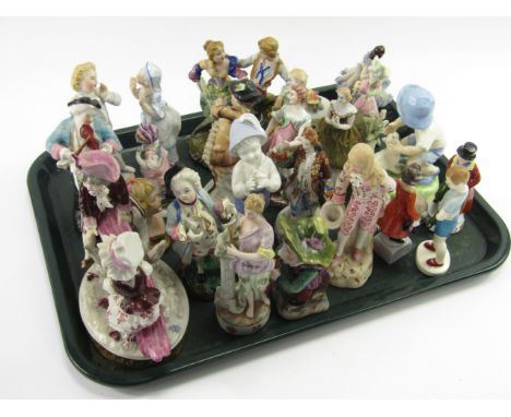 Porcelain figures, 19thC and later including a Ginori figure of a lady with flowers, Mansion House dwarf, figure group of chi