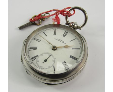 An American Watch Company silver cased gentleman's pocket watch, key wind, enamel dial bearing Roman numerals, subsidiary sec