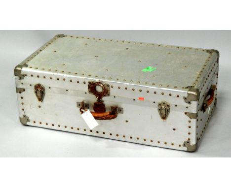 An aluminium finish travel trunk, 80cm wide