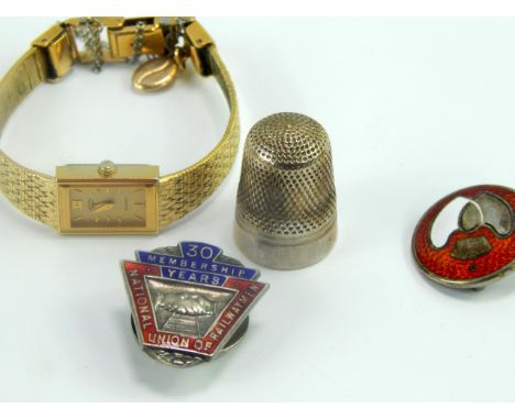 A Rotary lady's gold plated rectangular cased Quartz wristwatch, on a mesh strap, together with a National Union of Railwayma
