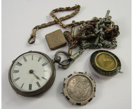 A Victorian lady's silver open faced key wind pocket watch, enamel dial bearing Roman numerals, movement by Davies & Co, Birm