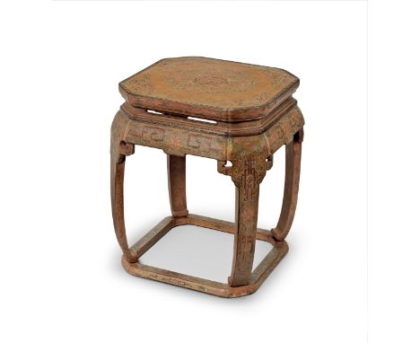 AN IMPERIAL TIANQI AND QIANGJIN POLYCHROME LACQUER STANDKangxi/YongzhengOf square shape, the top finely incised and highlight