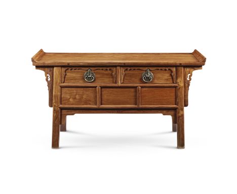 A HUANGHUALI TWO-DRAWER ALTAR COFFER, LIANERCHUQing DynastyThe rectangular top with two panels enclosed in a mitered frame an